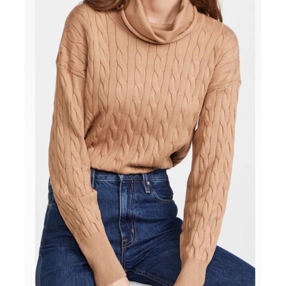 NWT Veronica Beard Lova Pullover Cable Knit Turtleneck Sweater Camel Women Sz XL - Picture 3 of 16